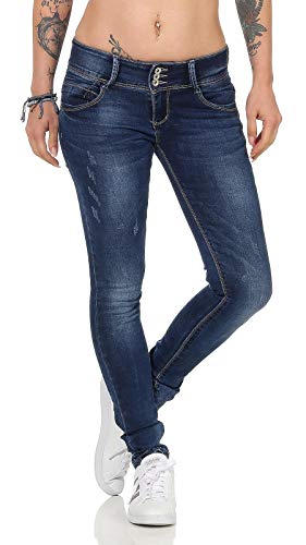 Hailys Damen Jeans Camila Hüfthose Skinny VF-L205 Dark Blue L