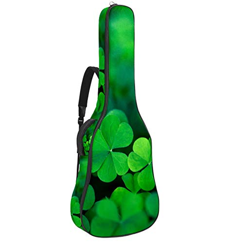 Gitarrentasche mit Reißverschluss, wasserdicht, weich, für Bassgitarre, Akustik- und klassische Folk-Gitarre, grün, vierblättriges Kleeblatt