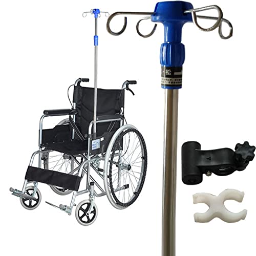 YYDX Tragbarer Infusionsständer für Rollstuhl, höhenverstellbarer Infusionsständer aus Edelstahl, Infusionsständer mit 4 Haken, Rollstuhlhalter