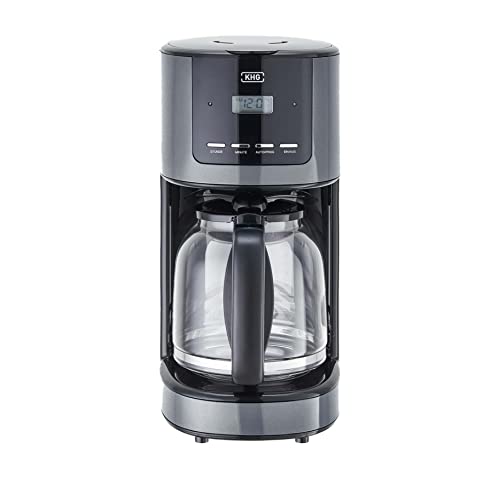 KHG Kaffeeautomat Grau Glas 17,5cm B x 36,5cm H automatische Abschaltung nach ca.30 Minuten,Kanne und Filterhalter spülmaschinengeeignet,Einschaltbar, Farbe-Dekor:Dunkelgrau