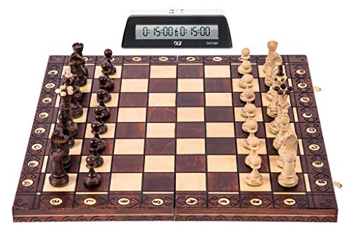 Square - Schach Set S1 - Schachbrett aus Holz - Senator LUX + Schachuhr DGT 1001