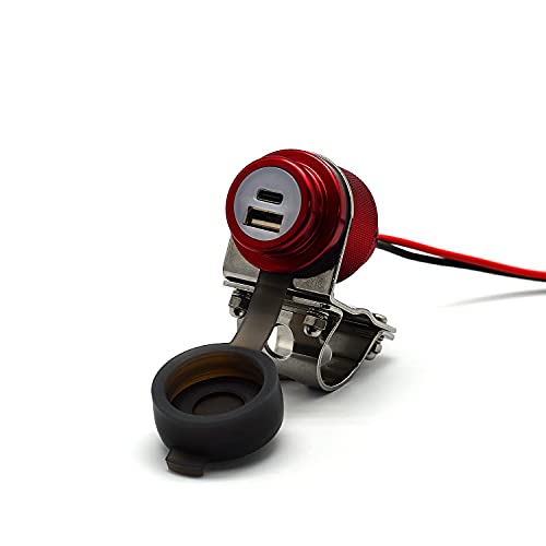 Cliff Top 36 W PD USB-C und QC 3.0 Aluminium Motorrad Lenker USB Ladegerät für 7/8 Zoll und 1 Zoll Lenker – verhindert Batterieentleerung (Rot)