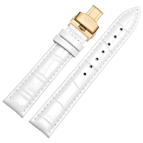 ZacLAy Damen-Lacklederarmband 12mm 14mm 15mm 16mm 18mm Butterfly-Schnalle Damen-Uhrenarmbänder, Weißgoldschnalle, 16mm