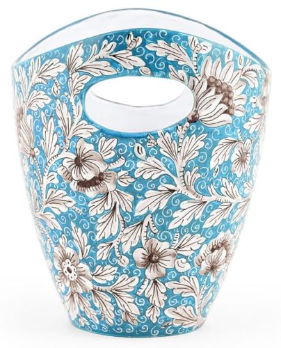 Casa Padrino Luxus Keramik Eiseimer Hellblau/Mehrfarbig Ø 27 x H. 25 cm - Handgefertigter & handbemalter Eiskübel - Weinkühler - Sektkühler - Champagnerkühler - Luxus Qualität - Made in Italy