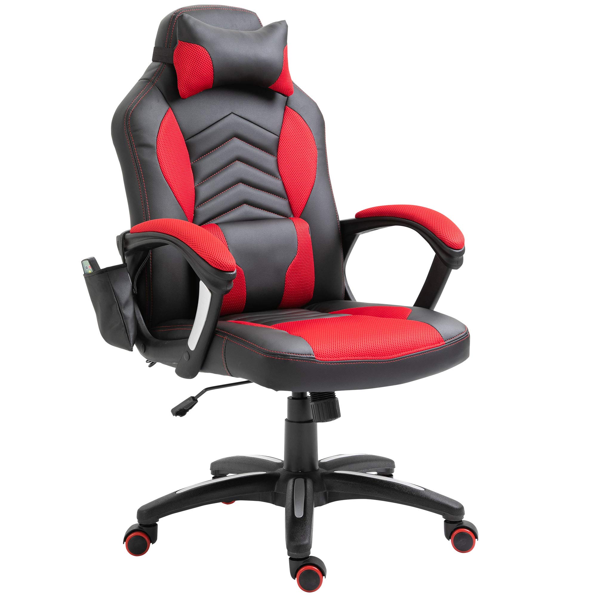 HOMCOM Bürostuhl Massagesessel Massagefunktion mit 6 Vibrationspunkte Ergonomischer Gaming Stuhl mit Wärmefunktion Kunstleder Rot 68 x 69 x 108-117cm