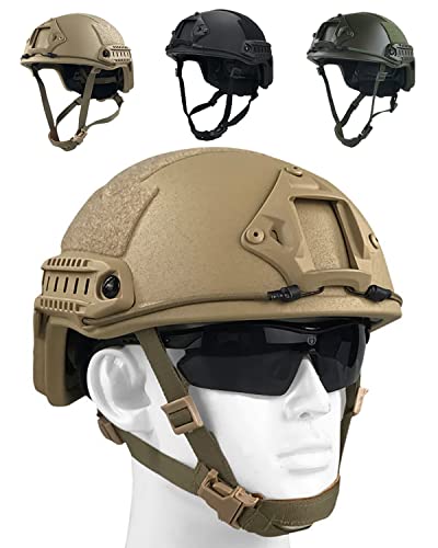 WLXW Fast Kugelsicherer Helm Level 3 Ballistischer Taktischer Helm, Persönliche Sicherheitsausrüstung, Mit Anti-Vibrationssystem, Kopf- Und Schwanzverstellung, Dämpfungssystem,Tan