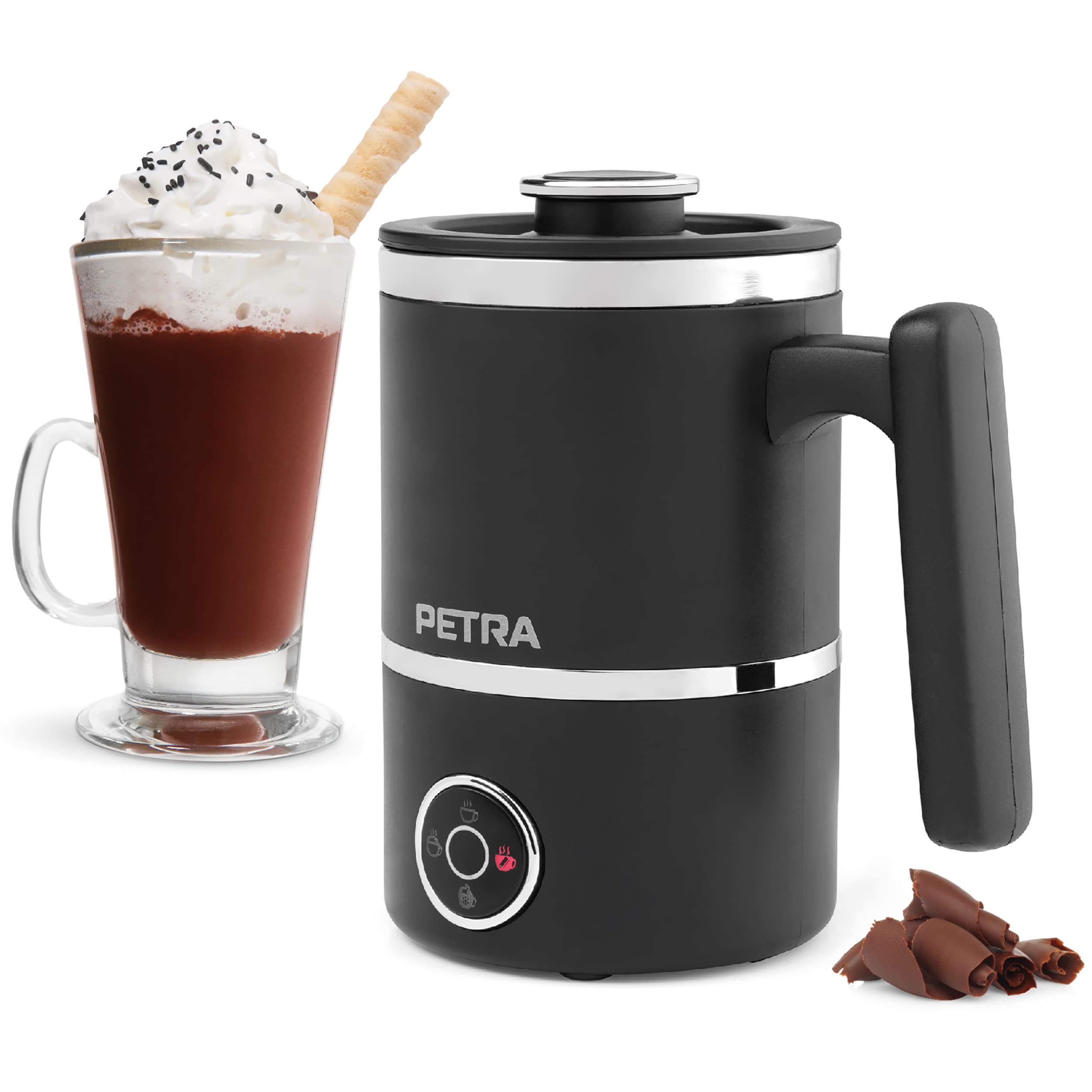 Petra PT5133VDEEU10 Chocolisse heiße Schokolade Maschine mit Quirl, 300-ml-/150-ml Elektrisch Milchaufschäumer, Kaltfunktion für Eiskaffee, heiß/kalt Funktion, leichter/dicker Schaum, Touch-Bedienfeld