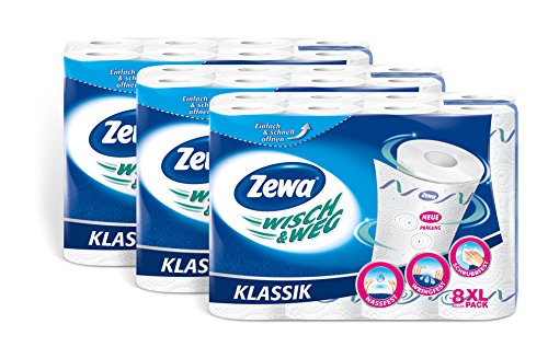 Zewa Wisch und Weg Küchenrollen "Klassik", 45 Blatt pro Rolle, 3er Pack (3 x 8 Rollen)