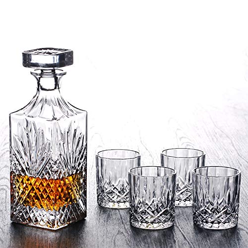 Ledph Whisky Karaffe Decanter Set, Whiskey Dekanter Und 4/6 Scotch Kristall Glaser, Bleifrei Wein Tumbler Glas Brille, Edel Rum Glass Flasche, Antik Alkohol Tasting Zubehor