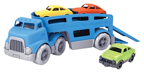 Green Toys Doppeldeckerbus mit Zwei Rampen, abnehmbarem Anhänger, und DREI Mini-Autos