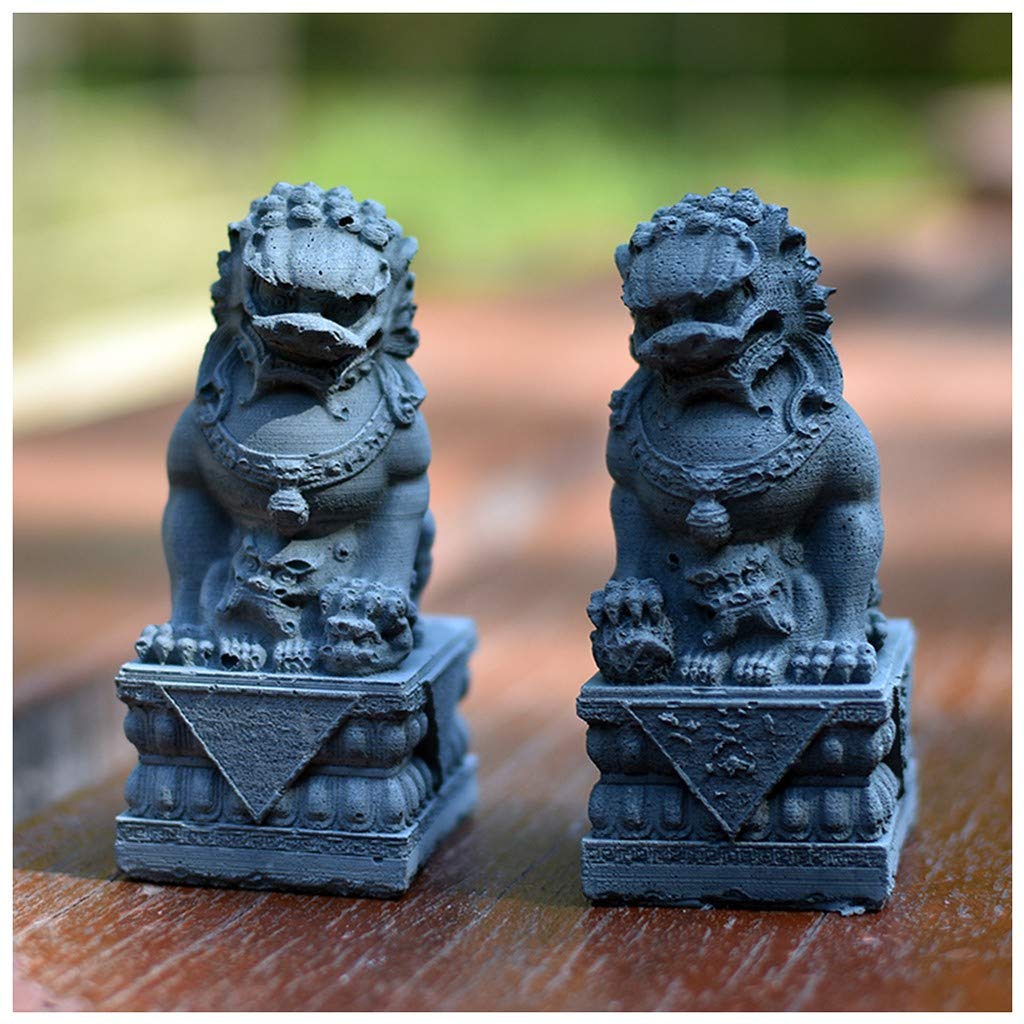 QMZDXH EIN Paar Fu FOO-Hunde Statue, Feng Shui Fu Dog Dekoration, Chinesisches Traditionelles Glücksverheißendes Zement Guardian Wehren Schlechte Energie
