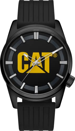 CAT ICON Herren-Armbanduhr, 42 mm Edelstahlgehäuse, Silikonarmband, Schwarz/Gelb