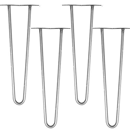 Melko 4 Stück Hairpin Legs Haarnadel Tischbeine aus 12 mm Stahl Tischfuß inkl. Bodenschoner | Höhe 86 cm, 2 Streben, Stahl