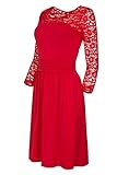 Laeticia Dreams Damen Kleid mit Spitze Knielang Langarm S M L XL, Farbe:Rot;Größe:40 / L