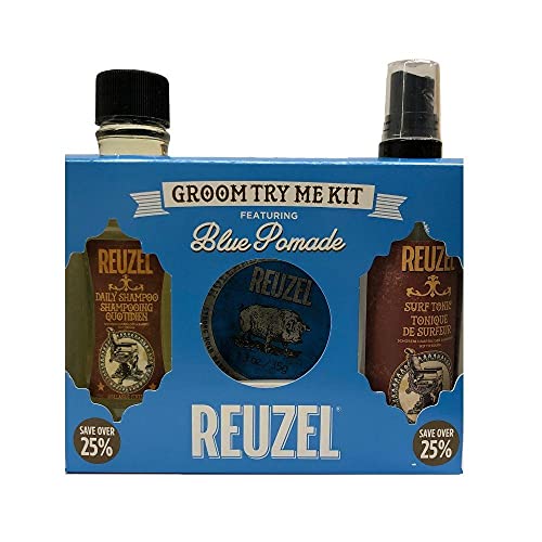 Reuzel Blau Set - Groom Try Me Kit - Blue Pomade - Haarstylingset & Reiseset: Blue Pomade 35g, Daily Shampoo 100ml, Surf Tonic 100ml