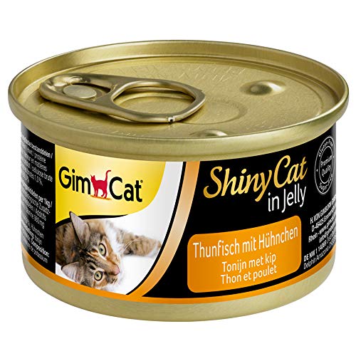 GimCat ShinyCat in Jelly Thunfisch mit Hühnchen - Nassfutter mit Fisch und Taurin für Katzen - 48 Dosen (48 x 70 g)