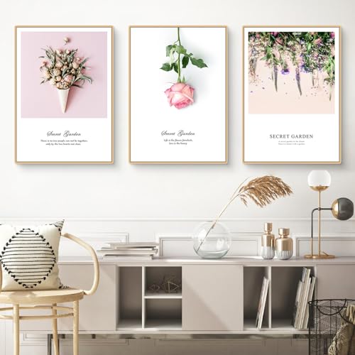 EXQUILEG 3er Set Poster, Ohne Rahmen Leinwandbilder, Blumen Pflanze Modern Wandbilder Kunstposter, Einfacher Stil Wanddeko für Schlafzimmer und Wohnzimmer (40x50cm)