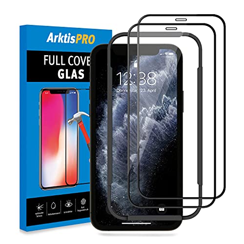 Arktis Displayschutzglas kompatibel mit iPhone 11 Pro 3er Set, Schutzglas [Full Cover] Vorderseitenschutz, Anti-Fingerprint hüllenfreundlich
