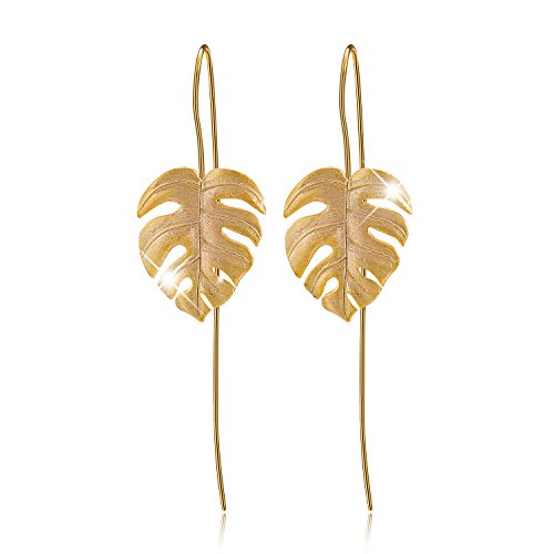 Lotus Fun S925 Sterling Silber Tropfen Ohrringe Monstera Blätter Ohrringe Ohrstecker für Damen, Handgemachte Einzigartige Schmuck (Gold)