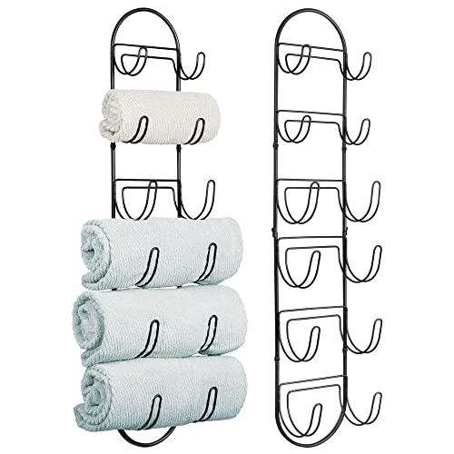 mDesign 2er-Set Handtuchhalter zur Wandmontage – Handtuchablage aus Metall – schickes Badzubehör – auch für das Gäste-WC geeignet – schwarz