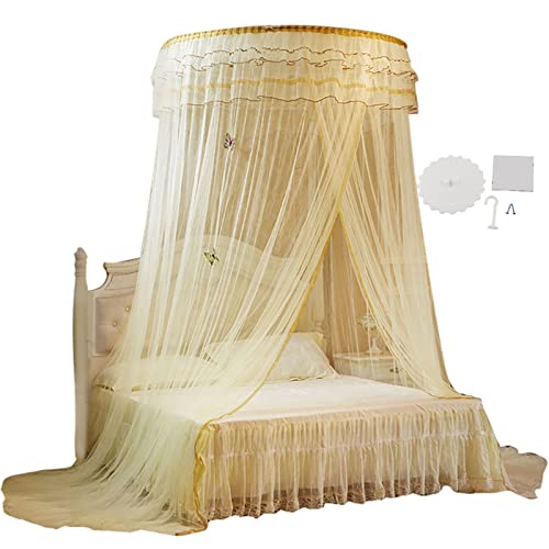 Wifehelper Atmungsaktive Runde Baldachin Spitze Prinzessin Stil Moskitonetz Bett Vorhang Netting Home Schlafzimmer Dekor(Beige)