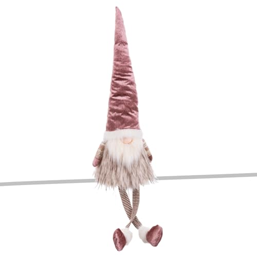 LOLAhome Weihnachtswichtel mit langen Beinen aus rosa Stoff, 89 cm