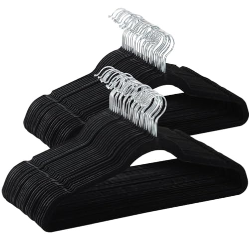 Yaheetech 100 Stück samt Kleiderbügel anti-Rutsch Anzugbügel mit rutschfeste Oberfläche Garderobenbügel Schwarz