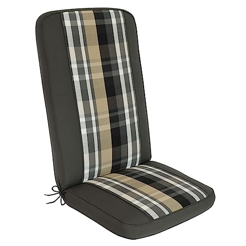 OUTLIV. Mailand Sesselauflage hoch, Sitz- Rückenkissen, 123x50 cm, Grau kariert, hochwertige Sitzauflage für Gartensessel und Gartenstuhl