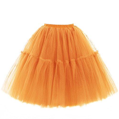 Babyonline Damen Tüllrock 5 Lage Prinzessin Kleider Knielang Petticoat Ballettrock Unterrock Pettiskirt Swing One Size - Orange