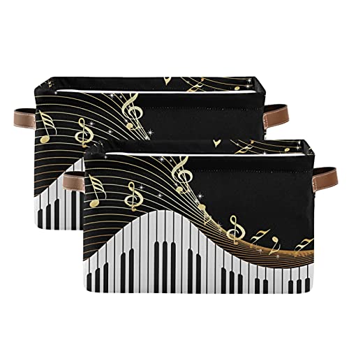 Klaviertastatur Musiknoten Set von 2 Organizer-Aufbewahrungsbehältern Faltbare Aufbewahrungsbox mit Griffen für Zuhause Kinderzimmer Kleidung