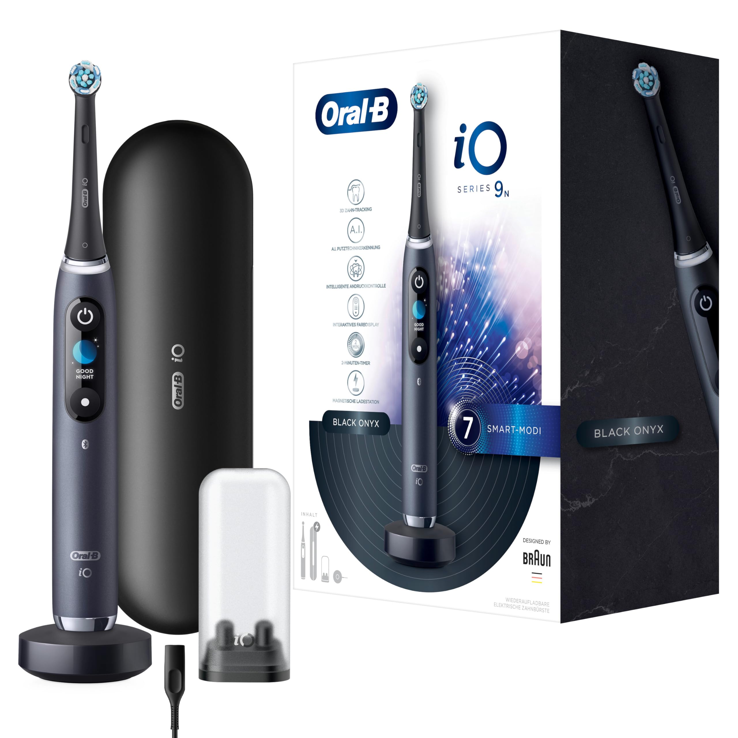 Oral-B iO Series 9 Elektrische Zahnbürste/Electric Toothbrush, 7 Putzmodi für Zahnpflege, Magnet-Technologie & 3D-Zahnflächenanalyse, Farbdisplay & Lade-Reiseetui, Geschenk Mann/Frau, black onyx
