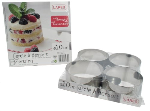 Lares - Dessert-Ring/Tortenring mit Ausdrückhilfe - 4er Set - Durchmesser: ca. 10cm, Höhe: ca. 4,5cm - aus Edelstahl - Made in Germany