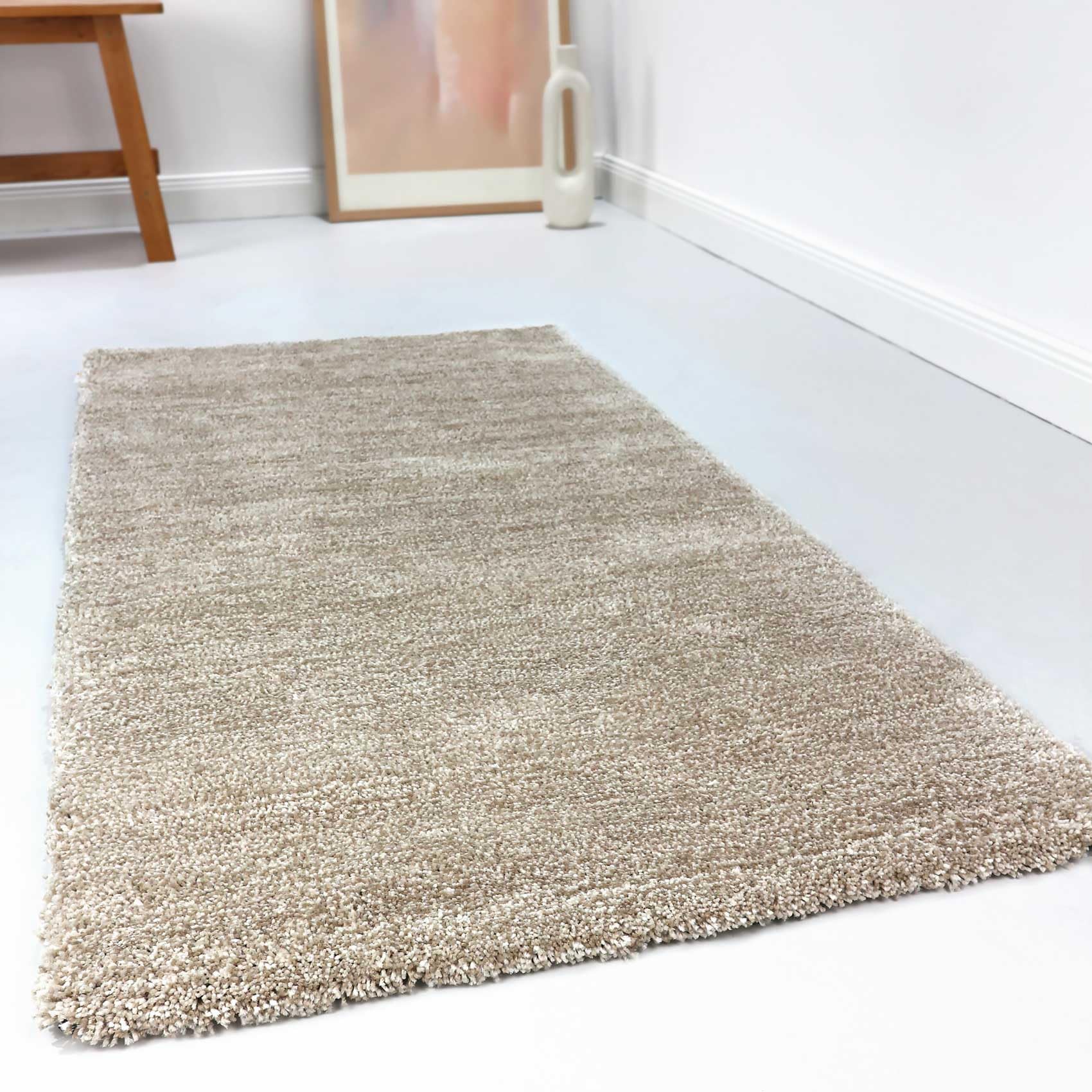 Wecon Home Kuschelig weicher Esprit Hochflor Teppich, bestens geeignet fürs Wohnzimmer, Schlafzimmer und Kinderzimmer RELAXX (130 x 190 cm, beige Sand meliert)