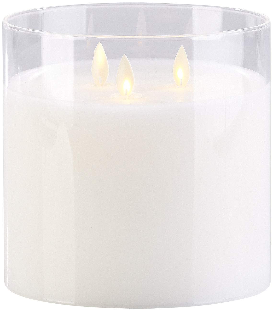 Britesta LED Kerze im Glas: LED-Echtwachs-Kerze im Windglas mit 3 beweglichen Flammen, weiß (LED Kerze im Glas groß, Echtwachskerze, Kerzen Fernbedienung)