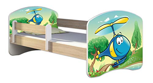 Kinderbett Jugendbett mit einer Schublade und Matratze Sonoma mit Rausfallschutz Lattenrost ACMA II 140x70 160x80 180x80 (35 Hubschrauber, 160x80)