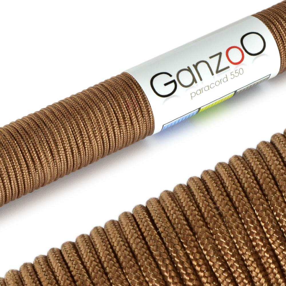 Ganzoo Universell einsetzbares Survival-Seil aus reißfestem Parachute Cord/Paracord (Kernmantel-Seil aus Nylon), 3 Kernfäden, Gesamtlänge 100 Meter, Stärke: 2mm, Farbe: braun - Marke