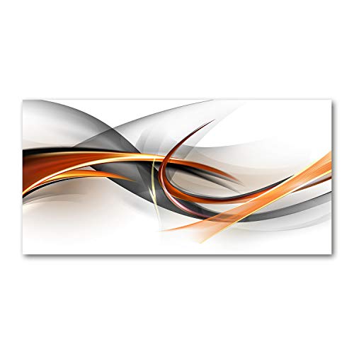 Tulup Glas-Bild Wandbild aus Glas - Wandkunst - Wandbild hinter gehärtetem Sicherheitsglas - Dekorative Wand für Küche & Wohnzimmer 140x70 - Kunst: modern & klassisch - Abstrakte Wellen - Orange