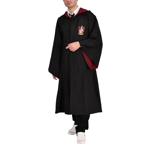 Elbenwald Harry Potter Gryffindor Robe - Kostümumhang für Zauberer und Hexen von Hogwarts - Umhang für Cosplay Events Halloween Karneval in Schwarz Rot - XS