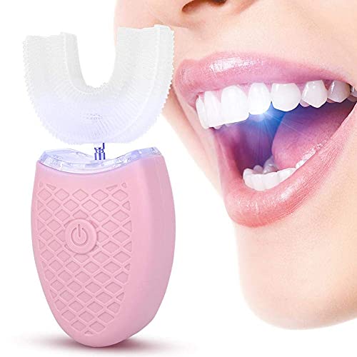 U-förmige elektrische Schallzahnbürste für Erwachsene Automatische Reinigung Zahnbürste Mundpflege-Werkzeug(Rosa)