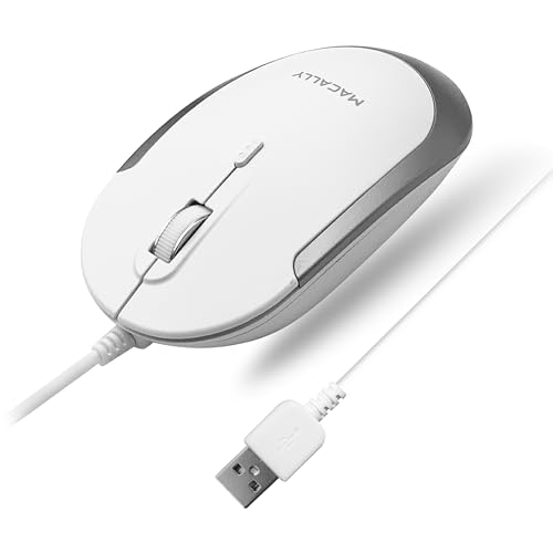 Macally Leise kabelgebundene Maus – schlanke und kompakte USB-Maus für Apple Mac oder Windows PC Laptop/Desktop – entworfen mit optischem Sensor und DPI-Schalter – einfache und Bequeme kabelgebundene