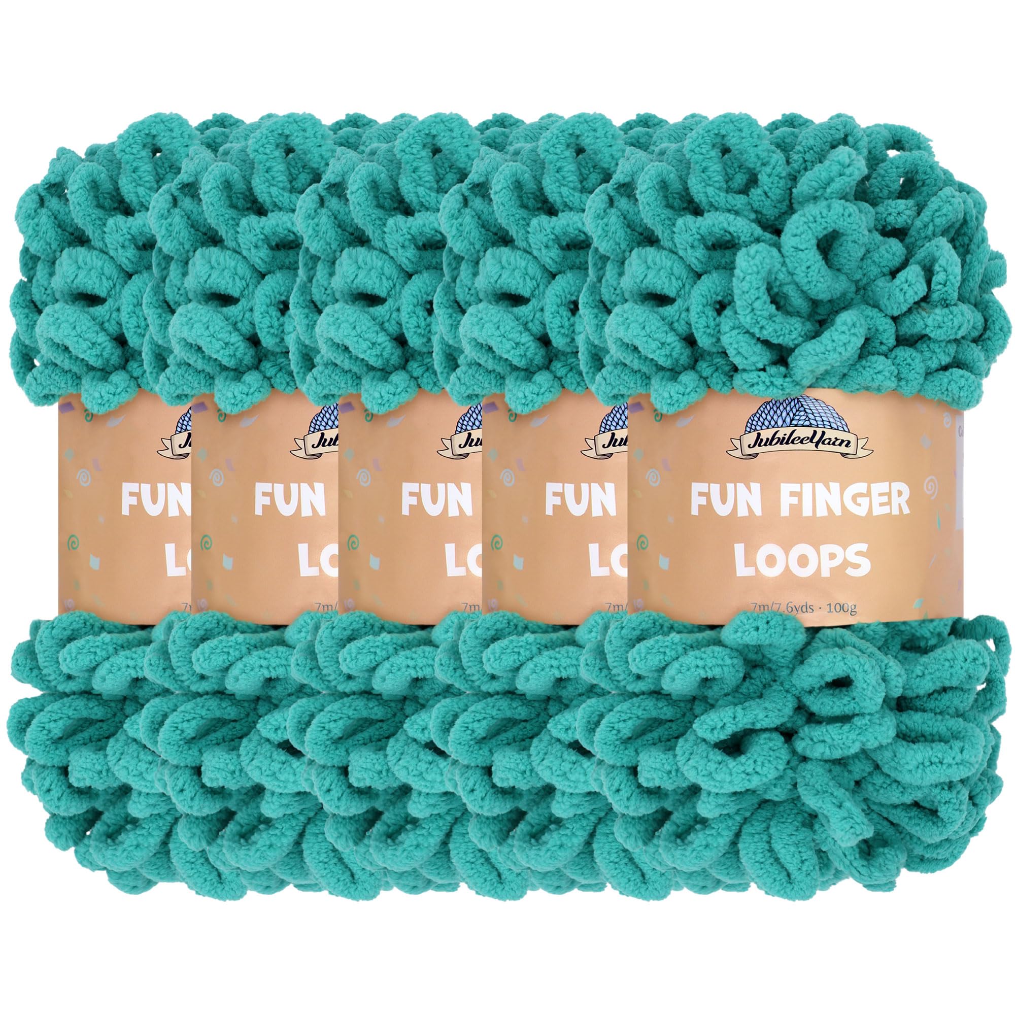 JubileeYarn Fun Fingerschlaufen-Garn, Jumbo-Polyester, 100 g/Knäuel, Aquamarin, 5 Knäuel