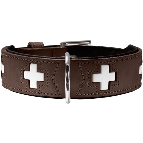 HUNTER Swiss Halsband für Hunde, Leder, hochwertig, schweizer Kreuz, 50, braun/schwarz