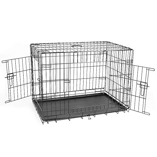Flyelf Käfig für Hunde, mit 2 Türen, faltbar, aus Metall, mit Ablage