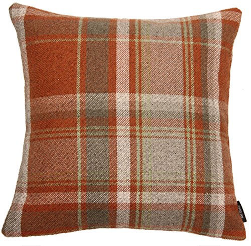 McAlister Textiles Heritage | Kissenbezug für Sofa, Couch in Terracotta Orange | 40 x 40cm | gewobenes Tartan-Muster kariert | Deko Kissenhülle pflegeleichtes Wolle-Gefühl