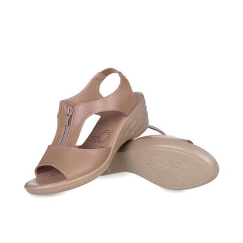 NEOFEN Damen-Sandalen mit Keilabsatz: Sommer-Knöchelriemen mit offenem Zehenbereich – elegante Sandalen für Damen – bequeme niedrige Sandale zum Gehen (Color : Brown, Size : 38 EU)