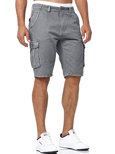 Indicode Herren Blixt Cargo Shorts mit 6 Taschen inkl. Gürtel aus 100% Baumwolle | Kurze Hose Sommer Herrenshorts Short Men Pants Cargohose Bermuda Sommerhose kurz für Männer Iron S