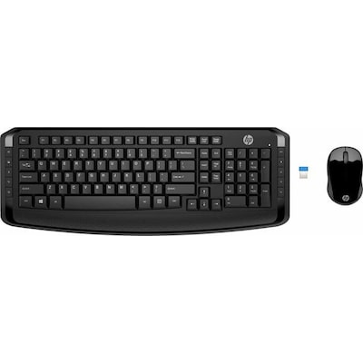 HP 300 Bundle (3ML04AA) kabellose Tastatur und Maus (QWERTZ, 1.600 dpi, USB Dongle, 3 Tasten, Scrollrad) schwarz