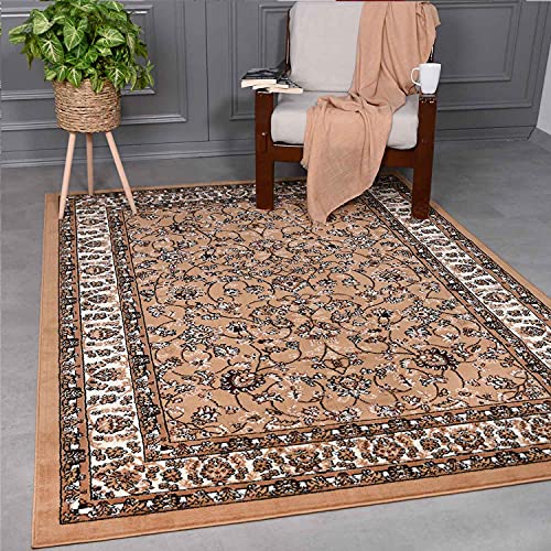 VIMODA Klassisch Orient Teppich dicht gewebt Wohnzimmer Beige Braun, Maße:280x380 cm