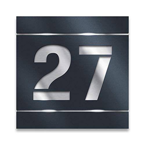 Metzler Hausnummer in Anthrazit - glänzend oder matt - quadratisch- aus V2A Edelstahl - modernes Design - individuelle Anpassung - rostfrei & wetterfest - 23 x 23 cm (Anthrazit matt)