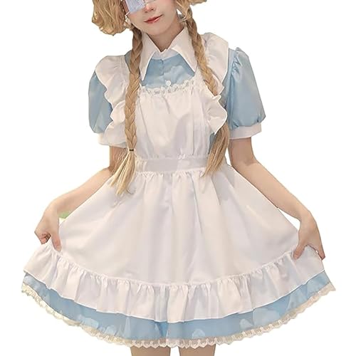 LJCM Dienstmädchen-Outfit-Kleid, Kurzärmelige Polyesterschürze, Rüschen, Bequemes Dienstmädchen-Cosplay-Kostüm für Rollenspiele (L)